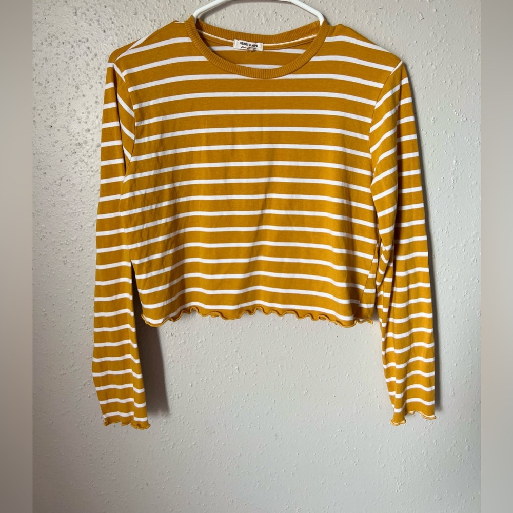 Striped yellow and white crop tie long sleeve size M